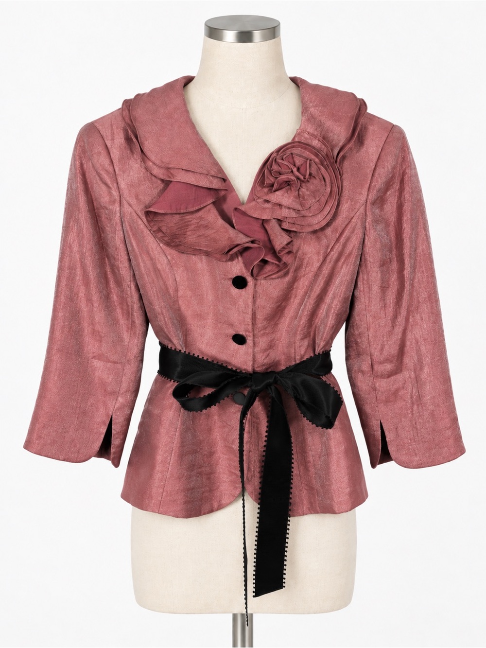 VTG Adrianna Papell Women's Rosette Blazer Jacket Size 6 Pink Evening Cocktail